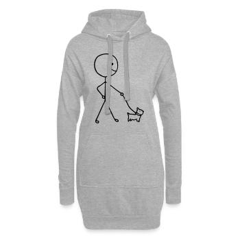 Drôle de stickman marchant avec un chien - Sweat-shirt à capuche long Femme - gris chiné - Devant