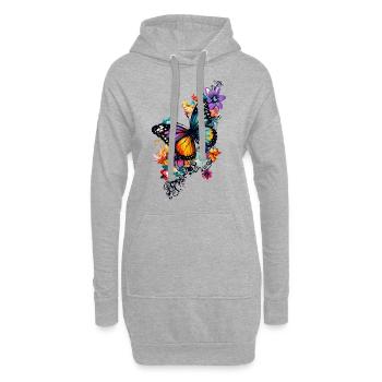 Schmetterling Blumen Bunt Farbenfroh Schön Kunst - Hoodie-Kleid - Grau meliert - Vorne