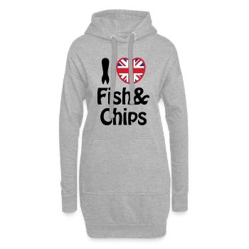 I Heart [Love] Fish & Chips - Hoodie Dress - heather grey - Front