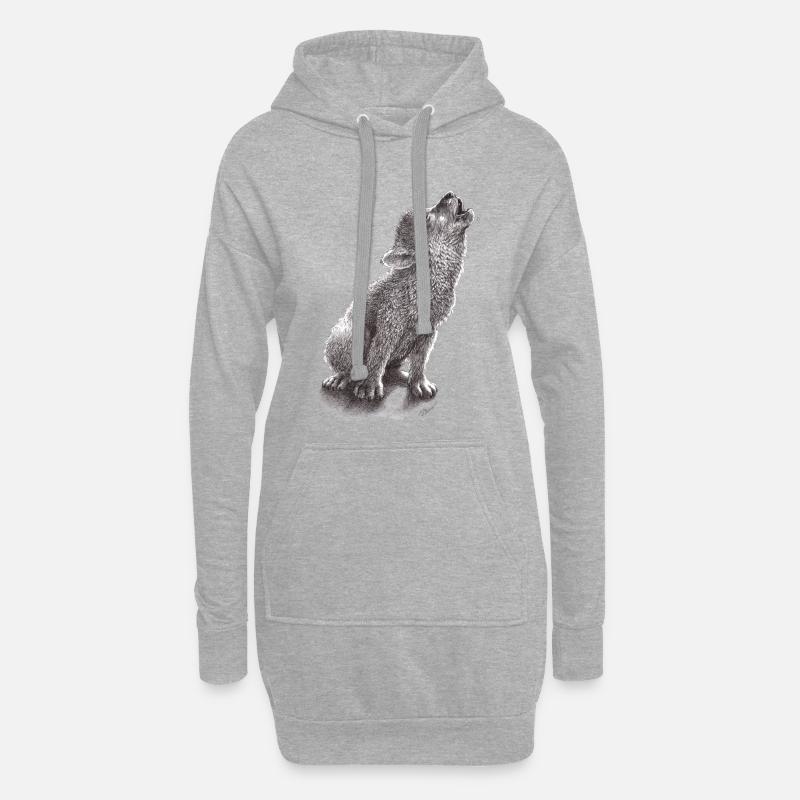 Junger heulender Wolf - Hoodie-Kleid - Grau meliert