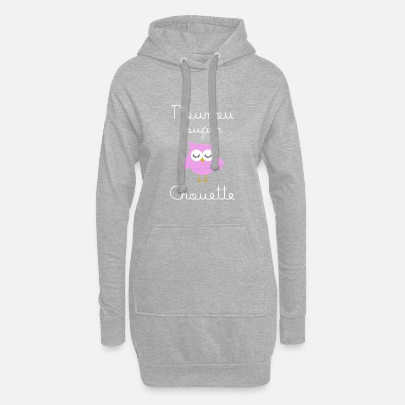 Nanny Super Eule (in weiß geschrieben) - Hoodie-Kleid - Grau meliert