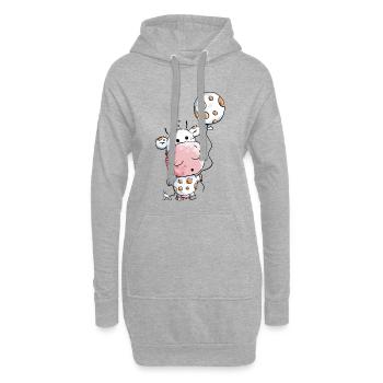 Kuh mit Ballon - Hoodie-Kleid - Grau meliert - Vorne