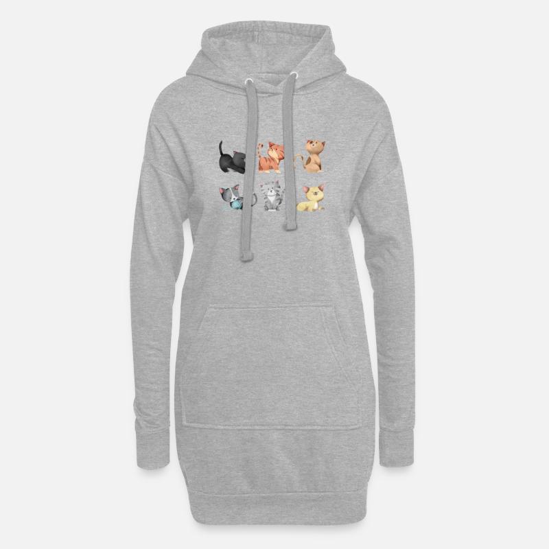 Katzen Abbildung - Hoodie-Kleid - Grau meliert