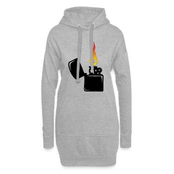 Flammenschädel und schwarzes Feuerzeug - Hoodie-Kleid - Grau meliert - Vorne