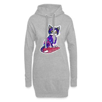 Kleine Katze im lila Pelz - Hoodie-Kleid - Grau meliert - Vorne
