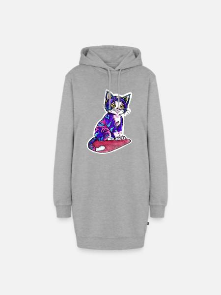 Kleine Katze im lila Pelz - Hoodie-Kleid - Grau meliert