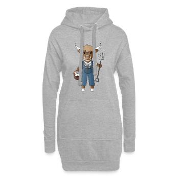 Bœuf des Highlands avec fourche et panier de poulet - Sweat-shirt à capuche long Femme - gris chiné - Devant