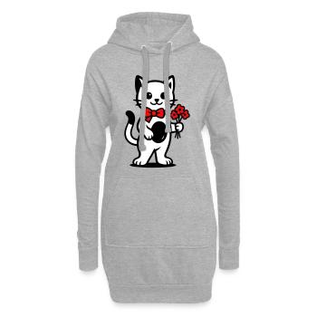 Amoureux des chats kawaii avec ruban rouge - Sweat-shirt à capuche long Femme - gris chiné - Devant