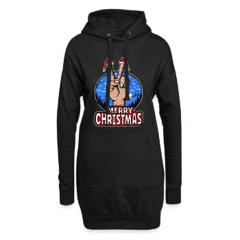 Frohes Weihnachten Peacezeichen Motiv - Hoodie-Kleid - Schwarz - Vorne