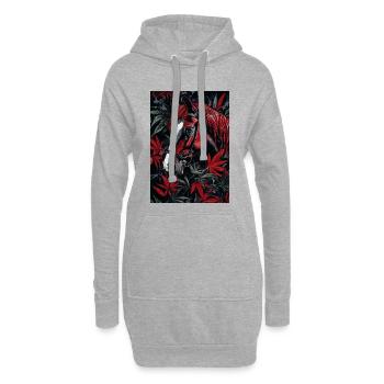 Rotes Pferd mit Blattwerk im Dunkelwald - Hoodie-Kleid - Grau meliert - Vorne