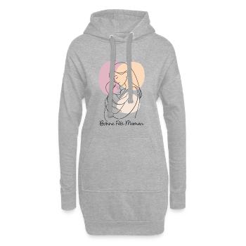 Dessin au Trait Étreinte maternelle Fête des mères - Sweat-shirt à capuche long Femme - gris chiné - Devant