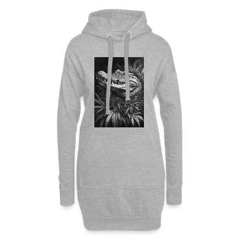 Krokodil im Hanfblattwald - Hoodie-Kleid - Grau meliert - Vorne