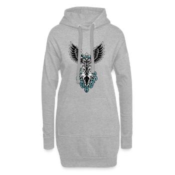 Oiseau Phénix de Glace Flammes Bleu et Blanc - Sweat-shirt à capuche long Femme - gris chiné - Devant