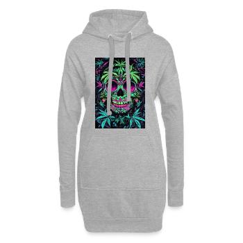 Neon Zucker Skull Hanfblätter - Hoodie-Kleid - Grau meliert - Vorne