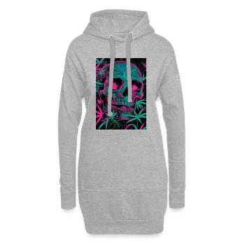 Neon-Skull mit Cannabisblatt-Pattern - Hoodie-Kleid - Grau meliert - Vorne