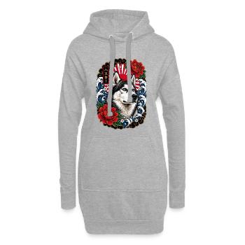 Siberian Husky im japanischen Irezumi Stil - Hoodie-Kleid - Grau meliert - Vorne