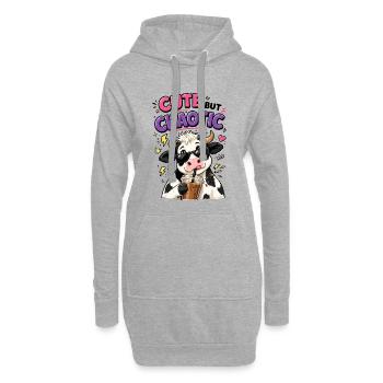 Süß aber chaotisch - Kuh mit Eiskaffee - Hoodie-Kleid - Grau meliert - Vorne