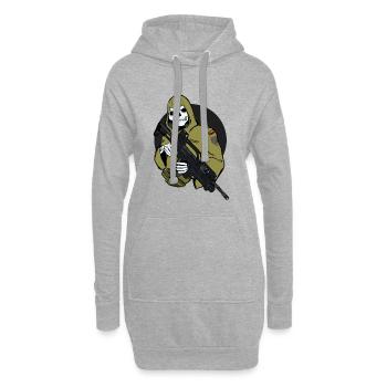 Squelette en cape camouflage avec fusil - Sweat-shirt à capuche long Femme - gris chiné - Devant