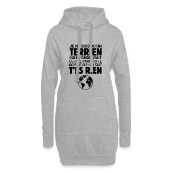 Terrien - Sweat-shirt à capuche long Femme - gris chiné - Devant