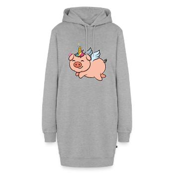 Schwein Glücksbringer Glücksschwein Einhorn Ferkel - Hoodie-Kleid - Grau meliert - Vorne
