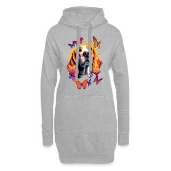 Farbenfroher Beagle mit Schmetterlingen - Hoodie-Kleid - Grau meliert - Vorne