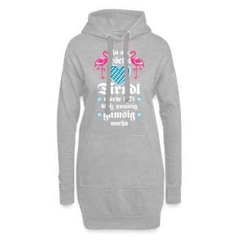 06 Flamingos im feschn Dirndl unnötig gamsig machn - Hoodie-Kleid - Grau meliert - Vorne