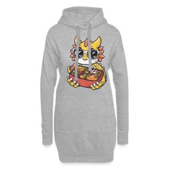 Mignon dragon kawaii de dessin animé avec grande boîte à lunch - Sweat-shirt à capuche long Femme - gris chiné - Devant
