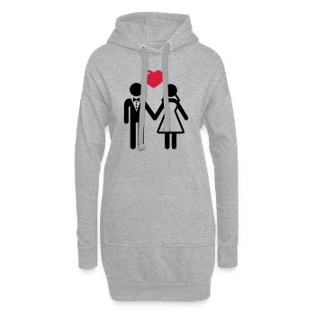 Mariée et le marié avec coeur - Sweat-shirt à capuche long Femme - gris chiné - Devant
