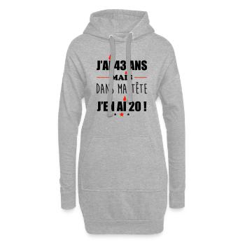 Pas 43 ans anniversaire, cadeau d'anniversaire - Sweat-shirt à capuche long Femme - gris chiné - Devant