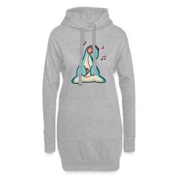 hugadino Dino hört Musik, süßer Dinosaurier - Hoodie-Kleid - Grau meliert - Vorne