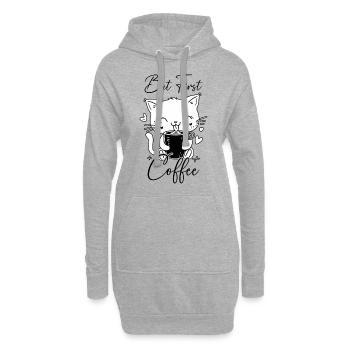 Katze Kaffee But First Coffee Morgenmuffel Lustig - Hoodie-Kleid - Grau meliert - Vorne