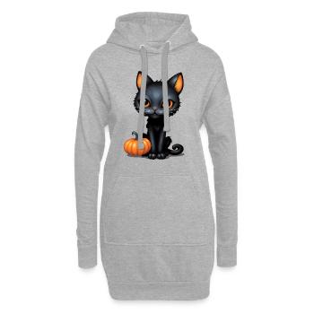 Chat Halloween Chat Noir Citrouille - Sweat-shirt à capuche long Femme - gris chiné - Devant