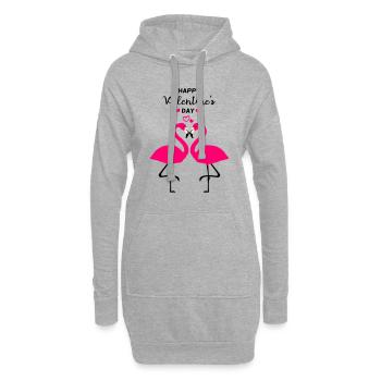 Flamants roses Saint-Valentin - Sweat-shirt à capuche long Femme - gris chiné - Devant