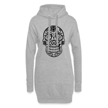 Sugar Skull floral – Día de los Muertos Totenkopf - Hoodie-Kleid - Grau meliert - Vorne