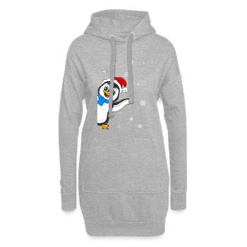 Pinguin Schnee mit Weihnachtsgruß - Pinguin Weihnachten - Hoodie-Kleid - Grau meliert - Vorne