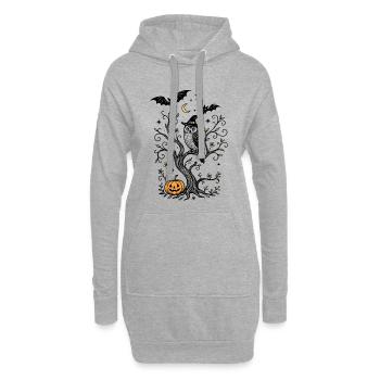 Hibou sorcière dans l’arbre avec citrouille - Halloween - Sweat-shirt à capuche long Femme - gris chiné - Devant