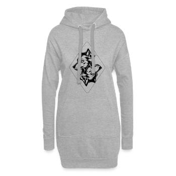 Tête de loup - Sweat-shirt à capuche long Femme - gris chiné - Devant