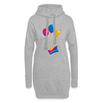 Karneval mit Narrenkappe und bunten Ballons - Hoodie-Kleid - Grau meliert - Vorne