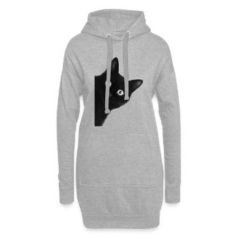 Wackeläugige schwarze Katze - Hoodie-Kleid - Grau meliert - Vorne