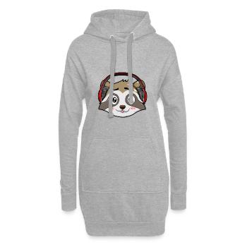 Waschbär mit Kopfhörer - Hoodie-Kleid - Grau meliert - Vorne