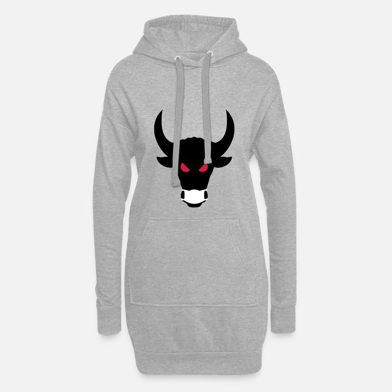 ★ Couleurs de conception modifiables ★ Taureau maléfique avec masque - Sweat-shirt à capuche long Femme - gris chiné
