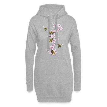 Abeilles aux fleurs de cerisier - Sweat-shirt à capuche long Femme - gris chiné - Devant