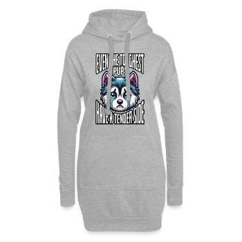 MÊME LES CHIOTS LES PLUS CORIACES ONT UN CÔTÉ TENDRE, KAWAII - Sweat-shirt à capuche long Femme - gris chiné - Devant