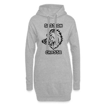 Jagdsitzung: Wildschwein + Jägergewehr - Hoodie-Kleid - Grau meliert - Vorne