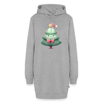 Joli sapin de Noël avec chapeau et noeud - Sweat-shirt à capuche long Femme - gris chiné - Devant