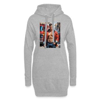 Hübsche Männer mit muskulösem Körper – Feuerwehrmann - Hoodie-Kleid - Grau meliert - Vorne