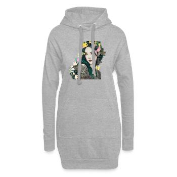 Couronne florale, anime, yeux verts, femme, mystique - Sweat-shirt à capuche long Femme - gris chiné - Devant