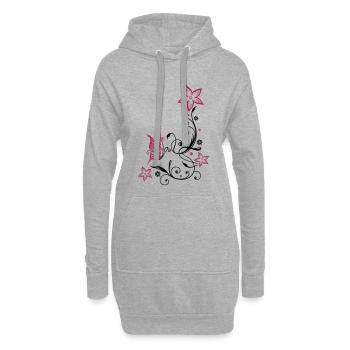 Florale Ranke mit Blüten und Schmetterling - Hoodie-Kleid - Grau meliert - Vorne