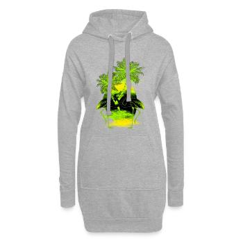 Flamant rose palmier vert jaune - Sweat-shirt à capuche long Femme - gris chiné - Devant