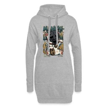 Maneki Oni Japanese Cat Streetwear Art Anime Kawai - Hoodie Dress - heather grey - Front